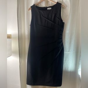 CALVIN KLEIN Black Side Pleated Sleeveless Pencil Dress